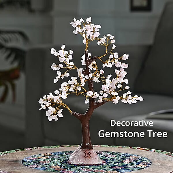 Rose Quartz Gemstone Tree With Pyramid Orgone Base (Approx. 0.881 Lbs)