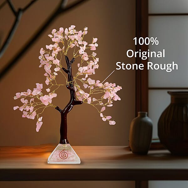 Rose Quartz Gemstone Tree With Pyramid Orgone Base (Approx. 0.881 Lbs)