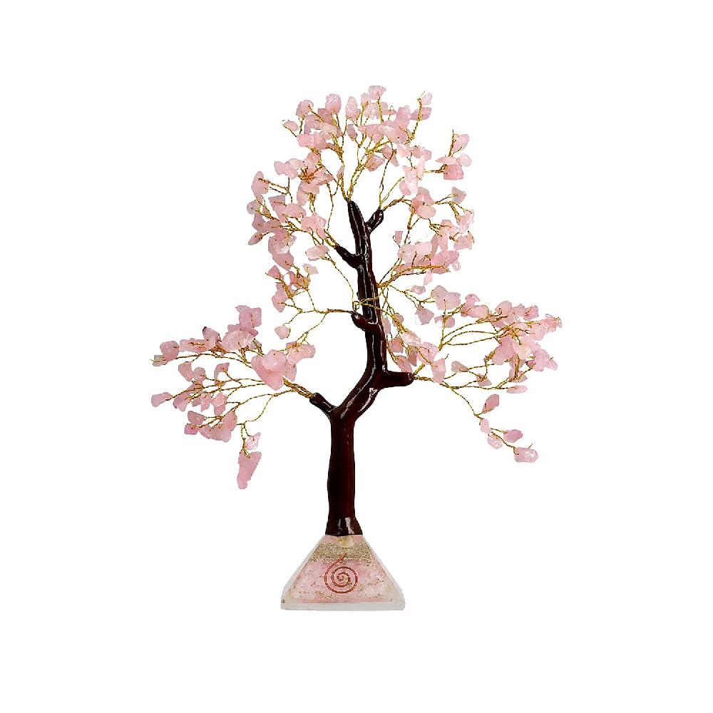 Rose Quartz Gemstone Tree With Pyramid Orgone Base (Approx. 0.881 lbs)