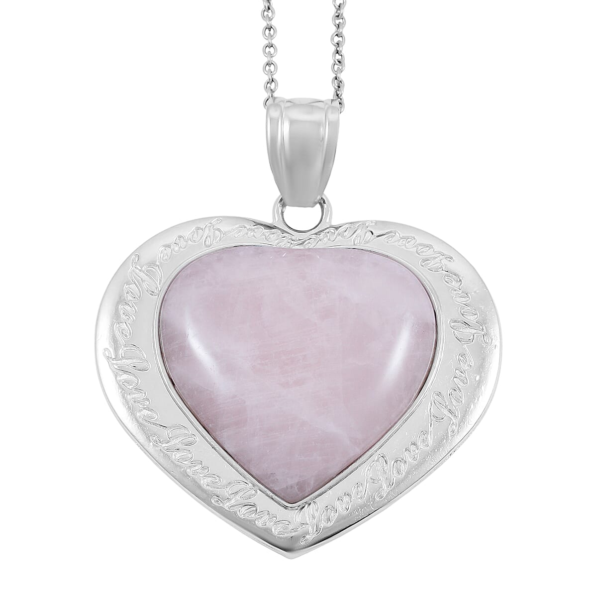 Rose Quartz Heart Pendant in Silvertone with Stainless Steel Necklace 28.00 ctw (20 Inches)