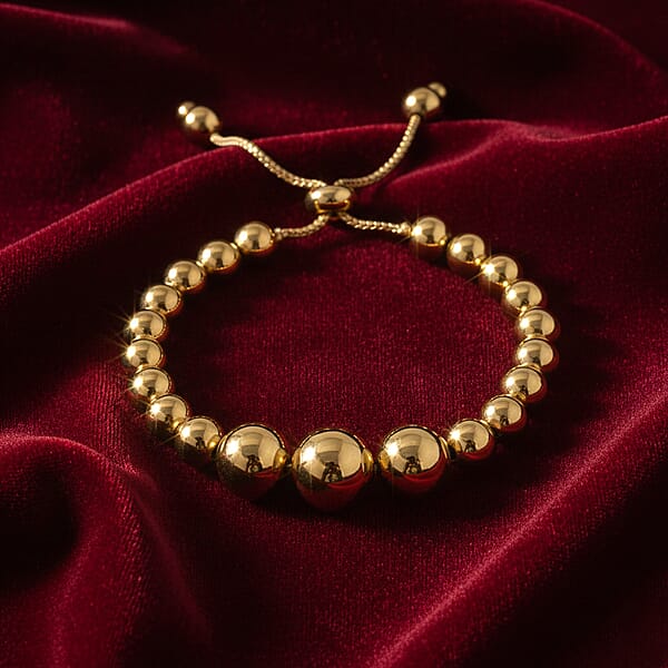 Round Shape Beaded Chain Bracelet In Goldtone (6-9In)