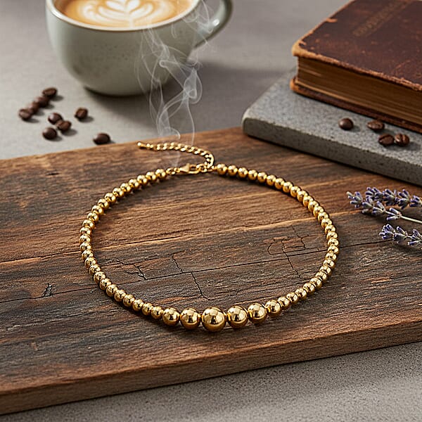 Round Shape Beaded Chain Necklace In Goldtone 20-22 Inches
