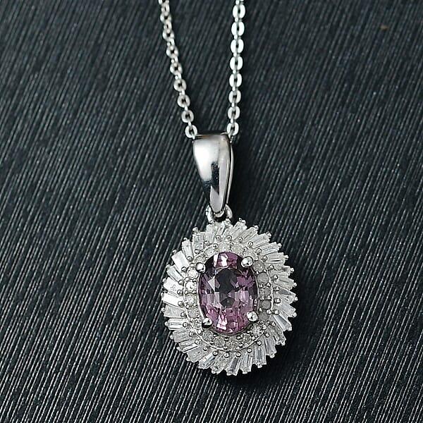 Royal Lavender Spinel And Diamond 1.15 Ctw Floral Pendant Necklace In Rhodium Over Sterling Silver 20 Inches