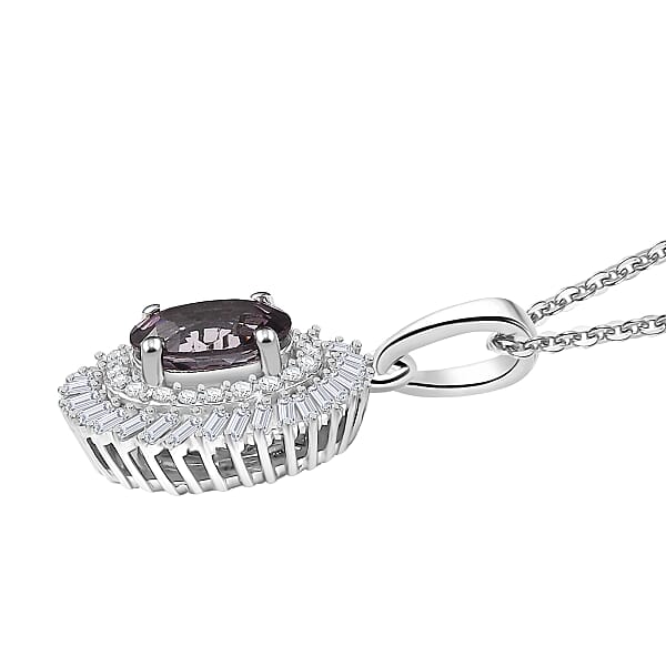 Royal Lavender Spinel And Diamond 1.15 Ctw Floral Pendant Necklace In Rhodium Over Sterling Silver 20 Inches