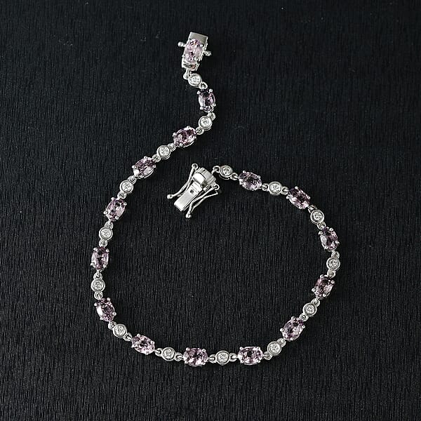 Royal Lavender Spinel And Luxuriant Lab Grown Diamond G-H SI 7.80 Ctw Lilac Vines Bracelet In Rhodium Over Sterling Silver (6.50 In)