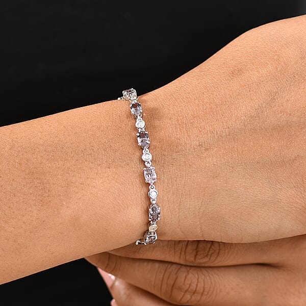 Royal Lavender Spinel And Luxuriant Lab Grown Diamond G-H SI 7.80 Ctw Lilac Vines Bracelet In Rhodium Over Sterling Silver (6.50 In)