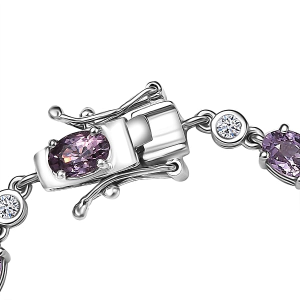 Royal Lavender Spinel And Luxuriant Lab Grown Diamond G-H SI 7.80 Ctw Lilac Vines Bracelet In Rhodium Over Sterling Silver (6.50 In)