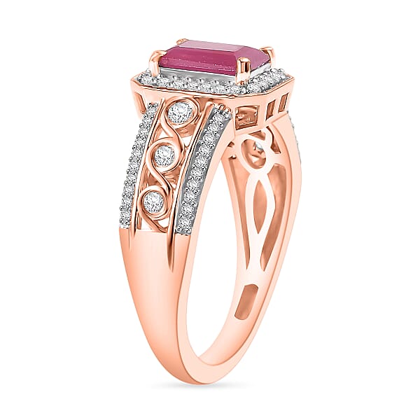 Royal Ruby And White Zircon 2.54 Ctw Ring In 18K Vermeil Rose Gold Over Sterling Silver (Del. In 10-12 Days)