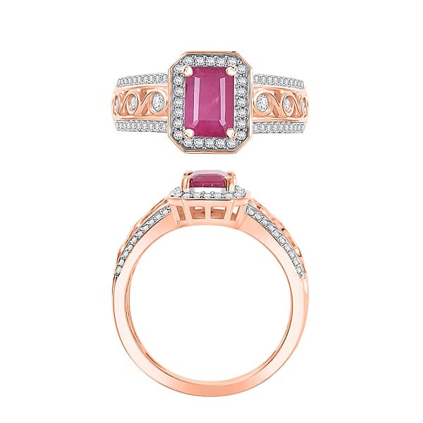 Royal Ruby And White Zircon 2.54 Ctw Ring In 18K Vermeil Rose Gold Over Sterling Silver (Del. In 10-12 Days)