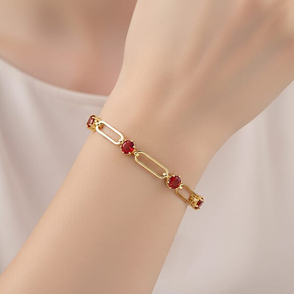 Ruby Color Austrian Crystal Paperclip Chain Bracelet In Goldtone (7.5-9.5 Inches)