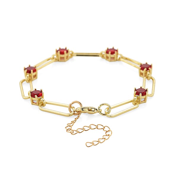Ruby Color Austrian Crystal Paperclip Chain Bracelet In Goldtone (7.5-9.5 Inches)
