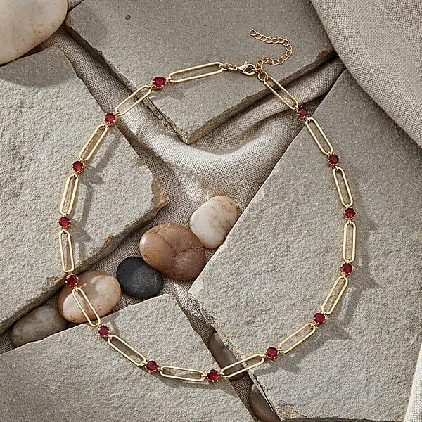 Ruby Color Austrian Crystal Paperclip Chain Necklace In Goldtone (20-22 Inches)