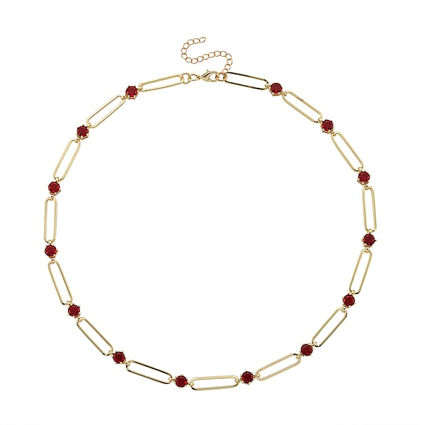 Ruby Color Austrian Crystal Paperclip Chain Necklace In Goldtone (20-22 Inches)