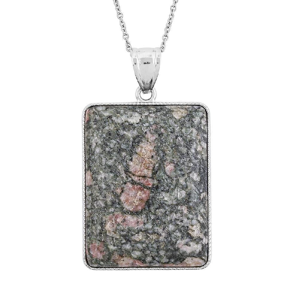 Ruby Zoisite 74.00 ctw Rectangle Inlay Frame Pendant in Silvertone with Stainless Steel Necklace (20 Inches)