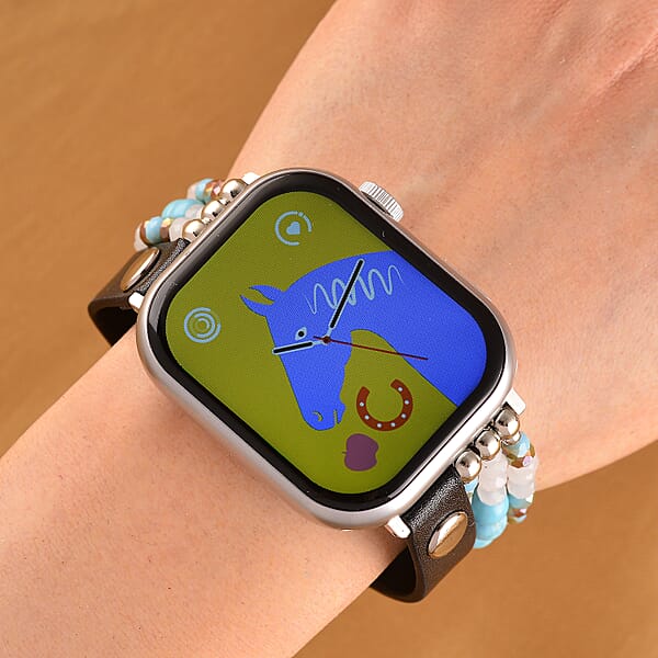 S9 Multi Functional Smart Watch With White Silicone And Blue Howlite With Crystal Faux Leather Strap