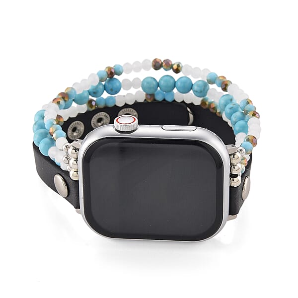 S9 Multi Functional Smart Watch With White Silicone And Blue Howlite With Crystal Faux Leather Strap