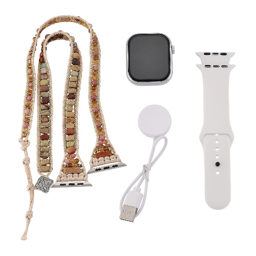 S9 Multi Functional Smart Watch with White Silicone and 3-Row Jasper Strap