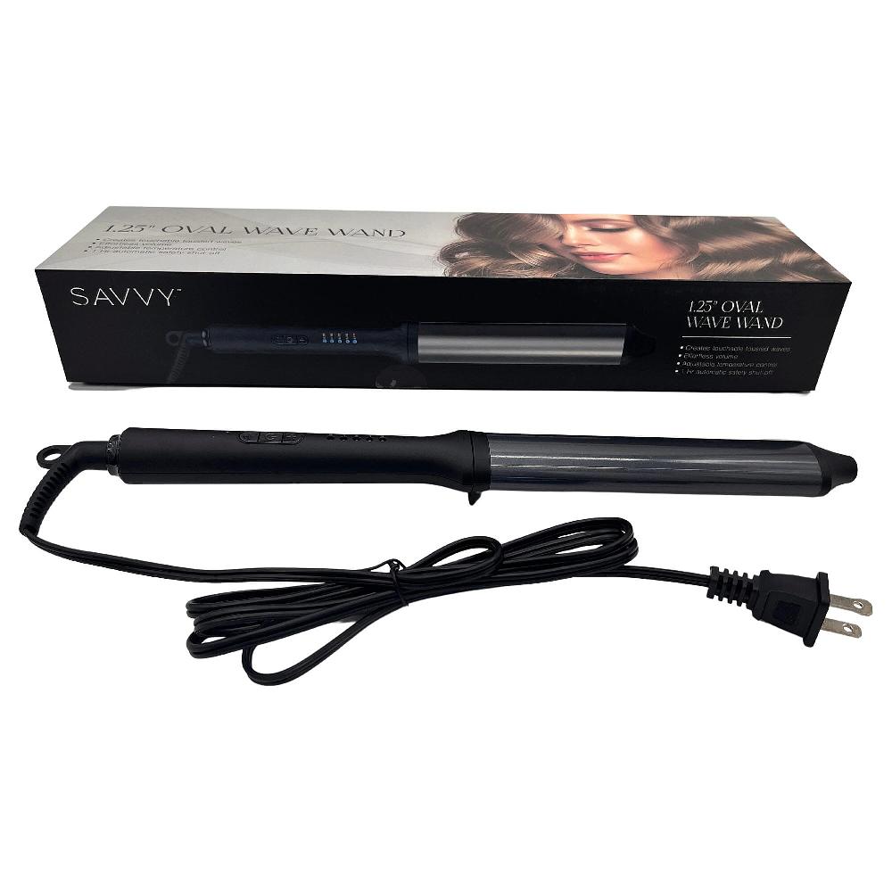 Saavy 1.25Inch Oval Wave Wand With Adjustable Temperature Control In Gun Metal
