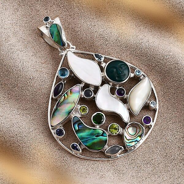 Sajen Silver Abalone Shell And Multi Gemstone 9.50 Ctw Pendant Without Chain In Sterling Silver