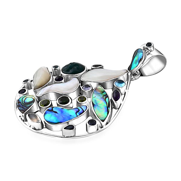 Sajen Silver Abalone Shell And Multi Gemstone 9.50 Ctw Pendant Without Chain In Sterling Silver