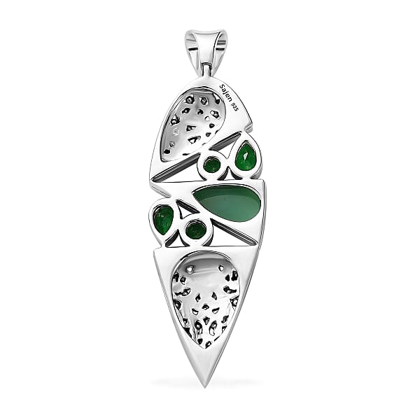 Sajen Silver Chrysoprase And Rainbow Paraiba Doublet Quartz 3.00 Ctw Pendant Without Chain In Rhodium Over Sterling Silver
