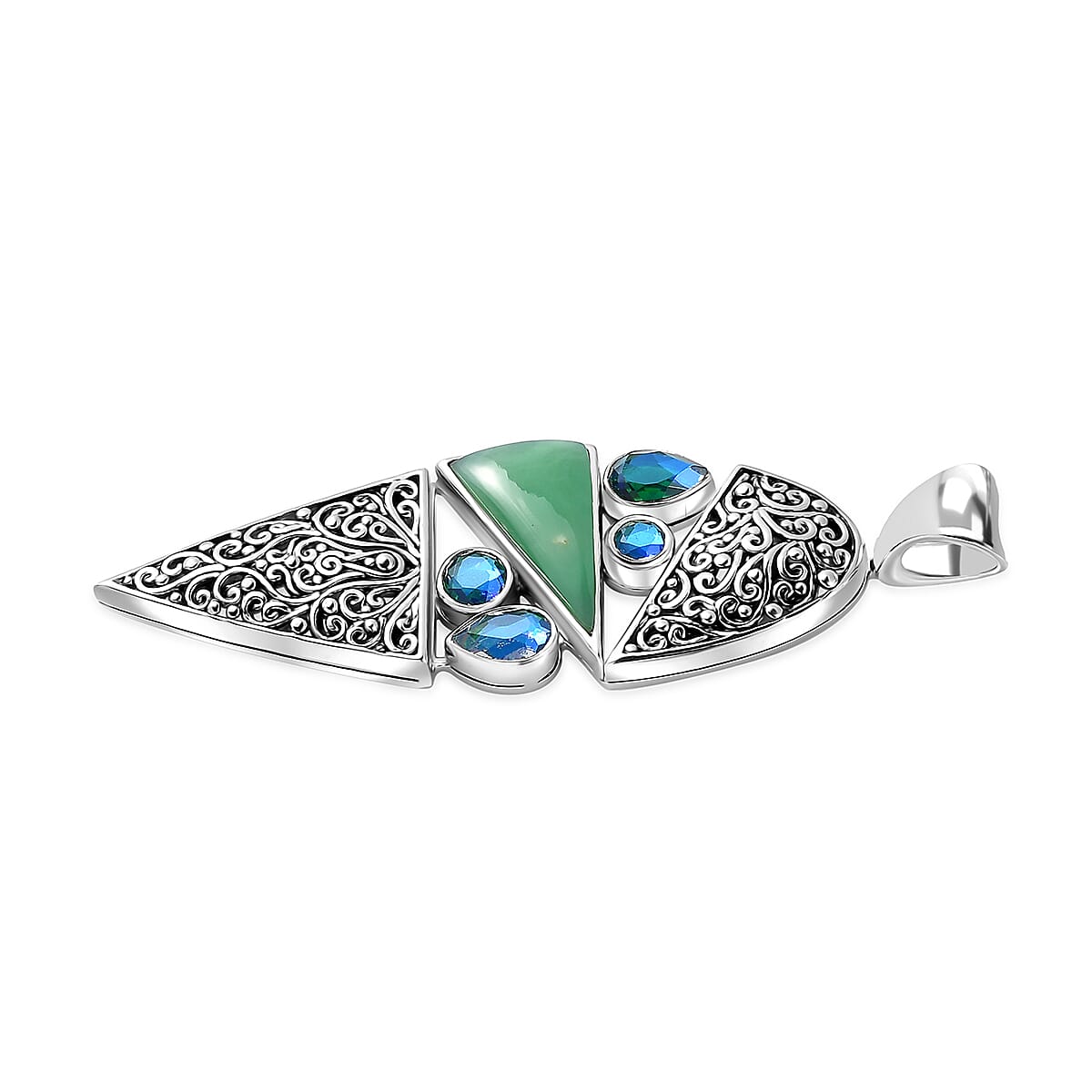 Sajen Silver Chrysoprase and Rainbow Paraiba Doublet Quartz 3.00 ctw Pendant without Chain in Rhodium Over Sterling Silver