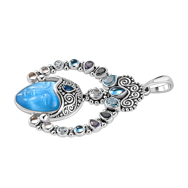 Sajen Silver Constituted Amethyst Carved And Multi Gemstone 28.70 Ctw Pendant Without Chain In Rhodium Over Sterling Silver