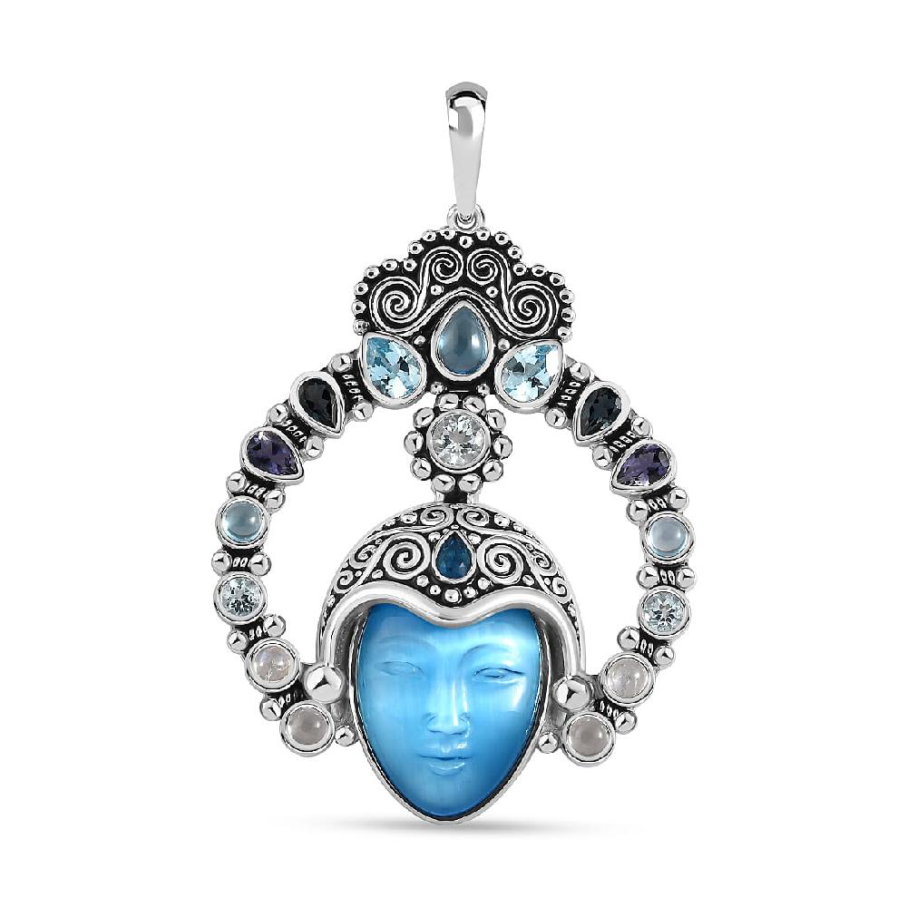 Sajen Silver Constituted Amethyst Carved and Multi Gemstone 28.70 ctw Pendant without Chain in Rhodium Over Sterling Silver