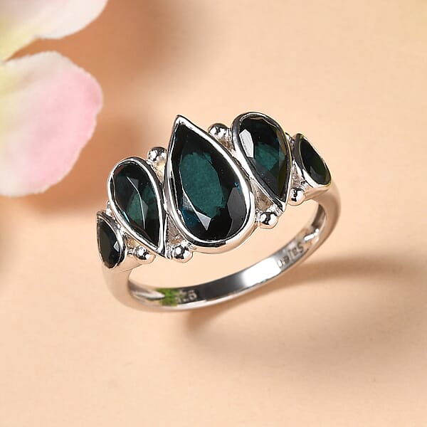 Sajen Silver Doublet Indigo Tourmaline Celestial Quartz Ring In Rhodium Over Sterling Silver 5.50 Ctw