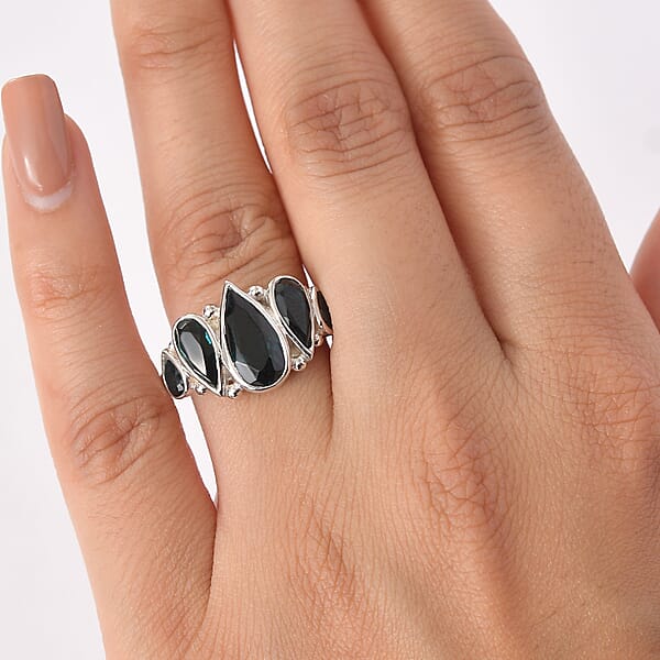 Sajen Silver Doublet Indigo Tourmaline Celestial Quartz Ring In Rhodium Over Sterling Silver 5.50 Ctw