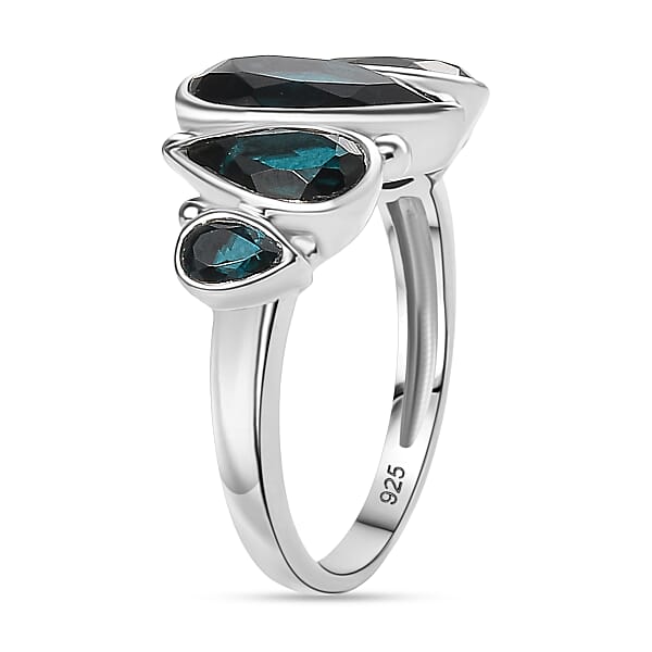 Sajen Silver Doublet Indigo Tourmaline Celestial Quartz Ring In Rhodium Over Sterling Silver 5.50 Ctw