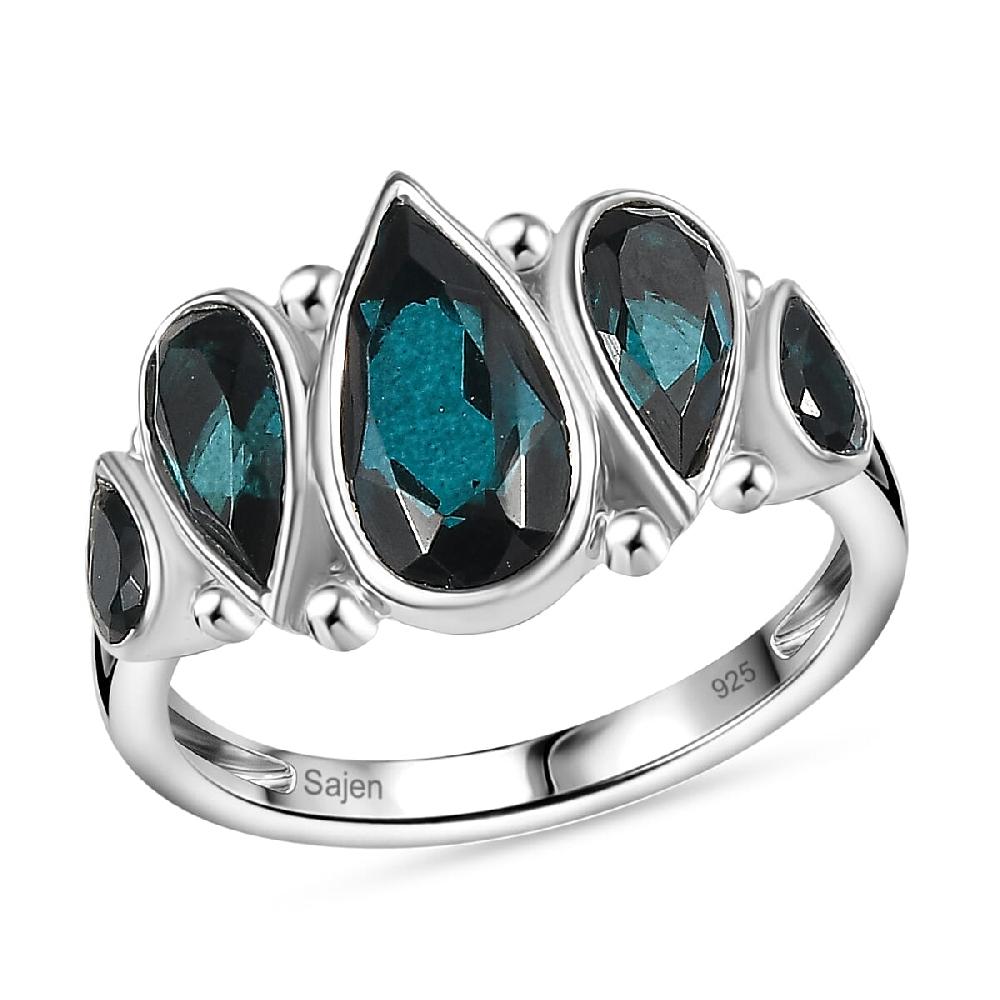 Sajen Silver Doublet Indigo Tourmaline Celestial Quartz Ring in Rhodium Over Sterling Silver 5.50 ctw