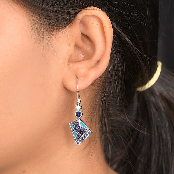 Sajen Silver Flat Blue Sapphire Drusy Quartz Multi Gemstone Earrings In Rhodium Over Sterling Silver 5.00 Ctw