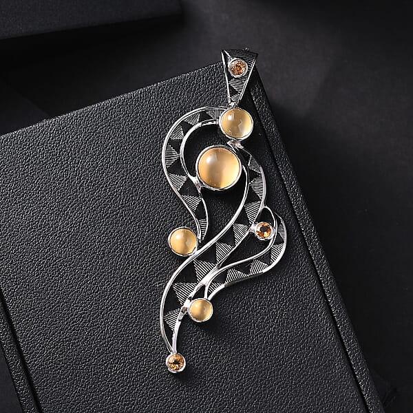 Sajen Silver Golden Sheen Moonstone Brazilian Citrine Pendant Without Chain In Rhodium Over Sterling Silver 4.65 Ctw
