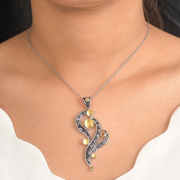 Sajen Silver Golden Sheen Moonstone Brazilian Citrine Pendant Without Chain In Rhodium Over Sterling Silver 4.65 Ctw