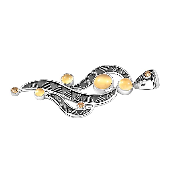 Sajen Silver Golden Sheen Moonstone Brazilian Citrine Pendant Without Chain In Rhodium Over Sterling Silver 4.65 Ctw