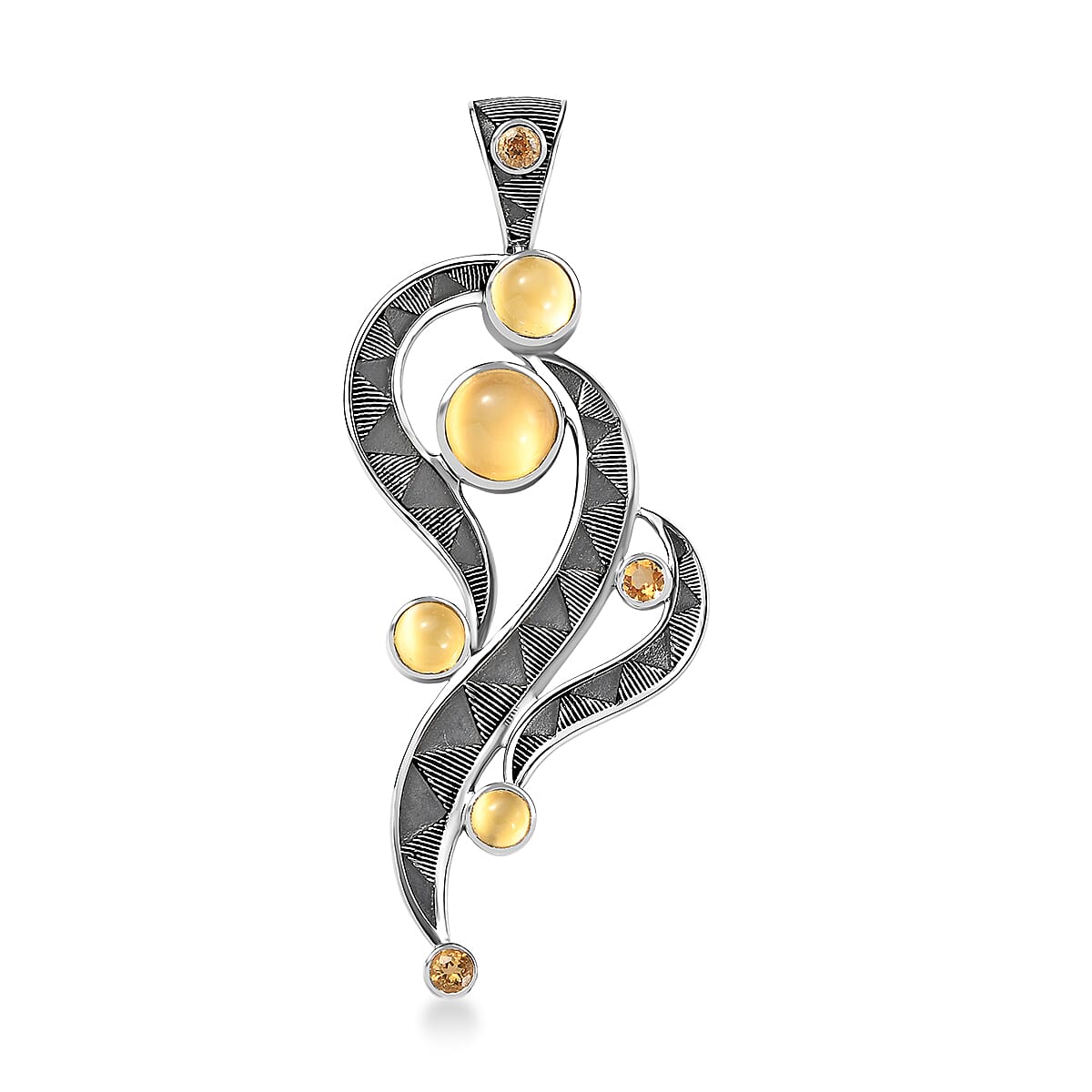 Sajen Silver Golden Sheen Moonstone Brazilian Citrine Pendant without Chain in Rhodium Over Sterling Silver 4.65 ctw