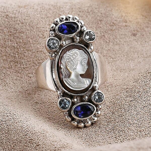 Sajen Silver Gray Cameo And Multi Gemstone 4.50 Ctw Ring In Sterling Silver