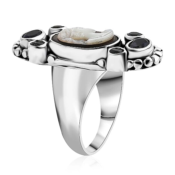 Sajen Silver Gray Cameo And Multi Gemstone 4.50 Ctw Ring In Sterling Silver