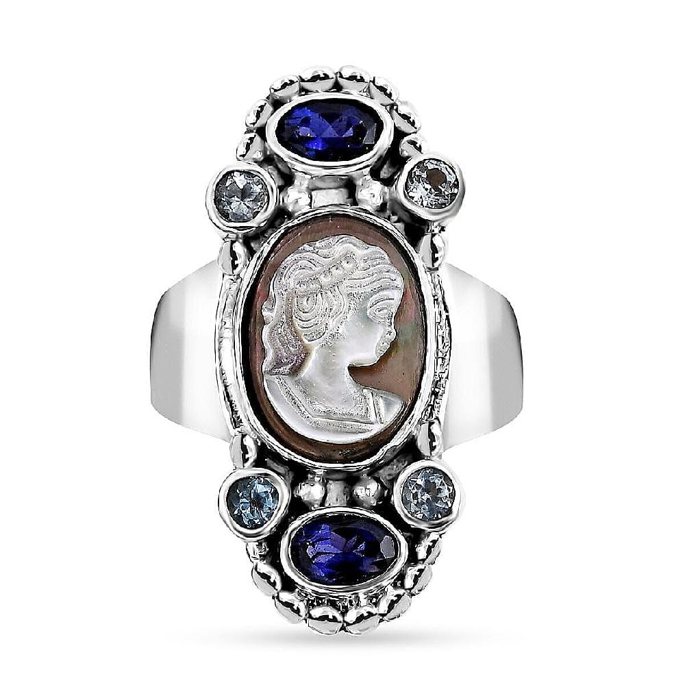 Sajen Silver Gray Cameo and Multi Gemstone 4.50 ctw Ring in Sterling Silver
