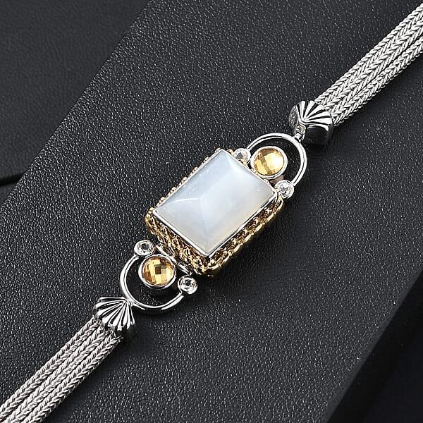 Sajen Silver Grey Moonstone And Multi Gemstone 12.70 Ctw Bracelet In 18K Vermeil YG And Rhodium Over Sterling Silver (7.25 In)