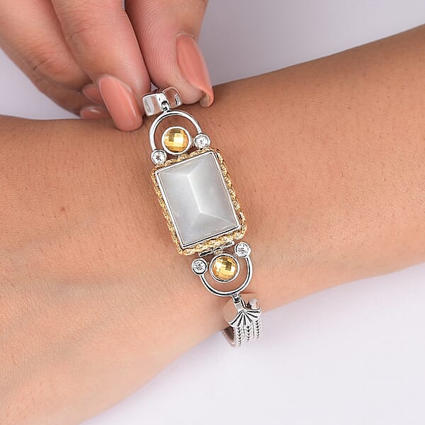 Sajen Silver Grey Moonstone And Multi Gemstone 12.70 Ctw Bracelet In 18K Vermeil YG And Rhodium Over Sterling Silver (7.25 In)