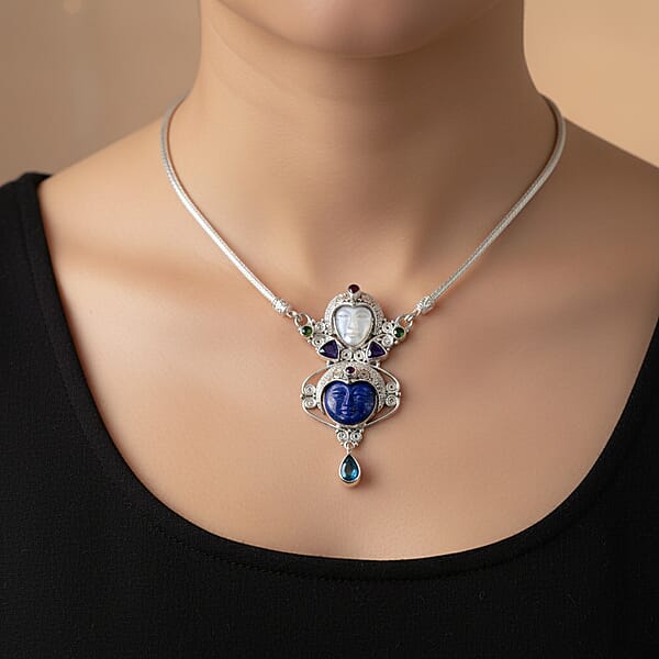 Sajen Silver Lapis Lazuli And Multi Gemstone 18.00 Ctw Necklace In Sterling Silver 20 Inches