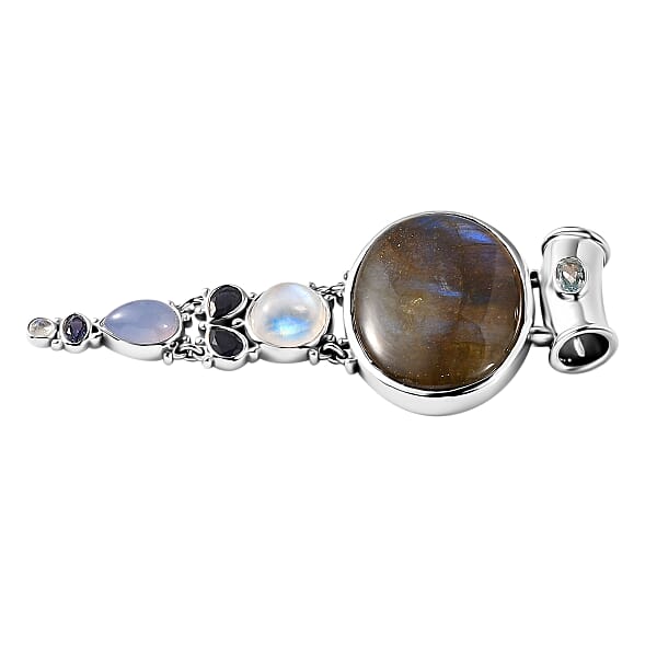 Sajen Silver Malagasy Labradorite And Multi Gemstone 42.50 Ctw Pendant Without Chain In Rhodium Over Sterling Silver