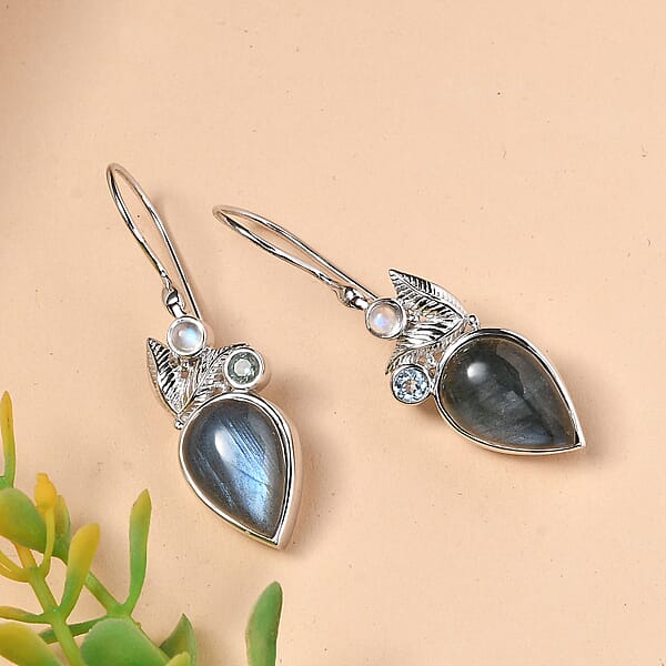 Sajen Silver Malagasy Labradorite Multi Gemstone Earrings In Rhodium Over Sterling Silver 10.40 Ctw