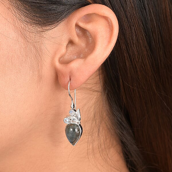 Sajen Silver Malagasy Labradorite Multi Gemstone Earrings In Rhodium Over Sterling Silver 10.40 Ctw