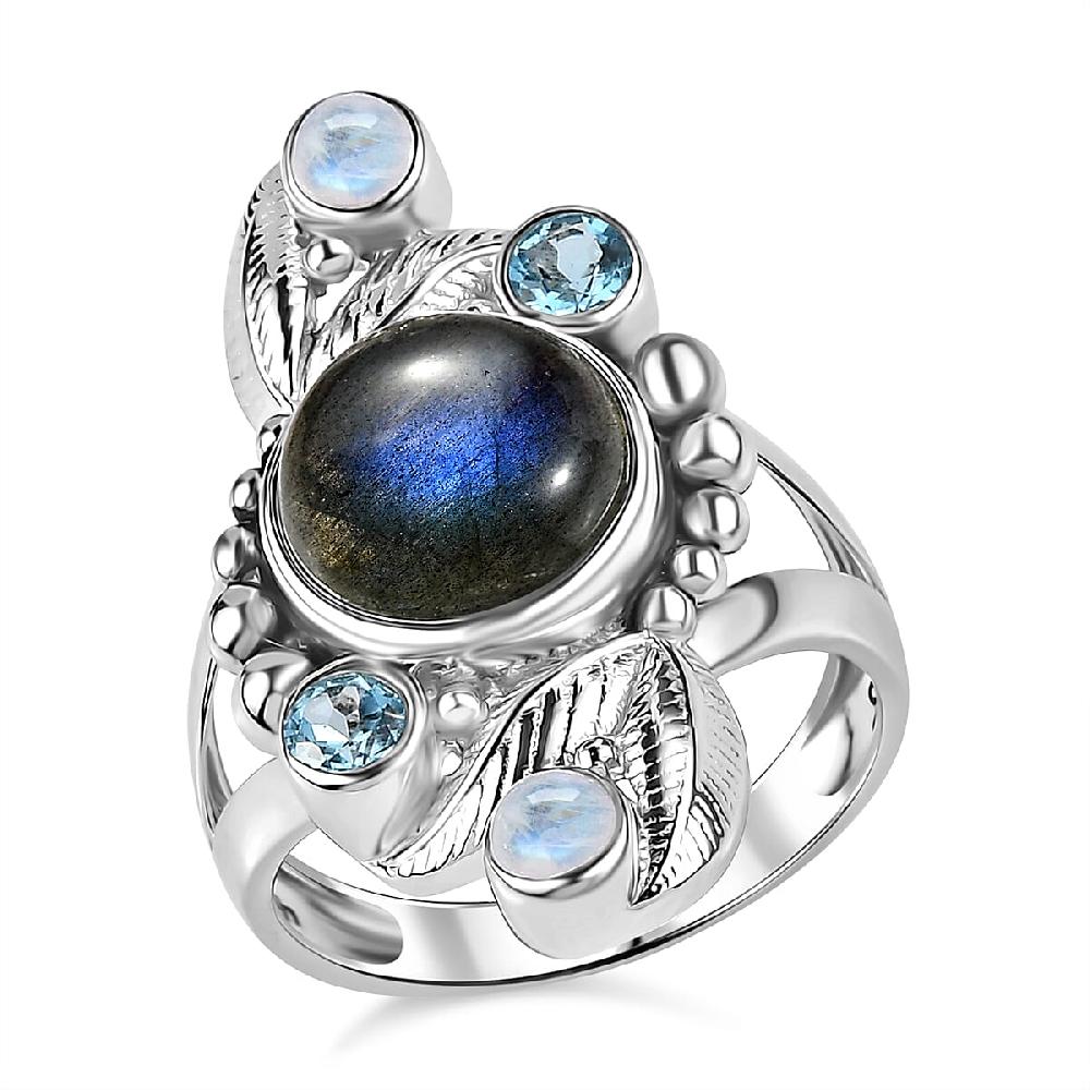 Sajen Silver Malagasy Labradorite Multi Gemstone Ring in Rhodium Over Sterling Silver 5.10 ctw