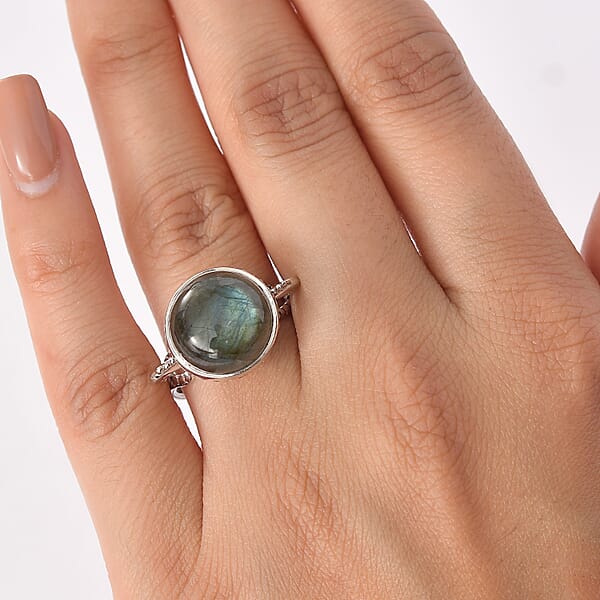 Sajen Silver Malagasy Labradorite Ring In Rhodium Over Sterling Silver 5.50 Ctw