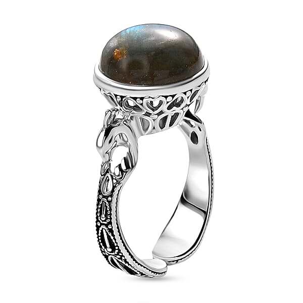 Sajen Silver Malagasy Labradorite Ring In Rhodium Over Sterling Silver 5.50 Ctw