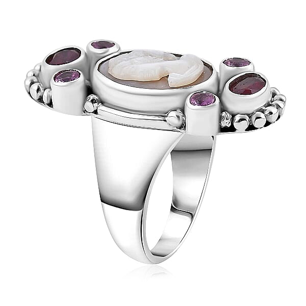 Sajen Silver Pink Cameo And Multi Gemstone 5.20 Ctw Ring In Sterling Silver
